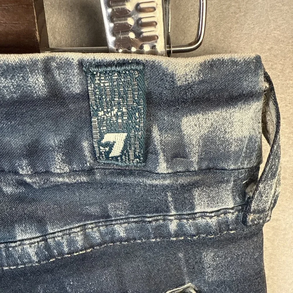 7 For All Mankind Skinny Leggings Womens Size‎ 28 Waxed Coated Jeans Blue Plaid